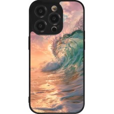 Coque iPhone 14 Pro - Silicone rigide noir Wave Sunset