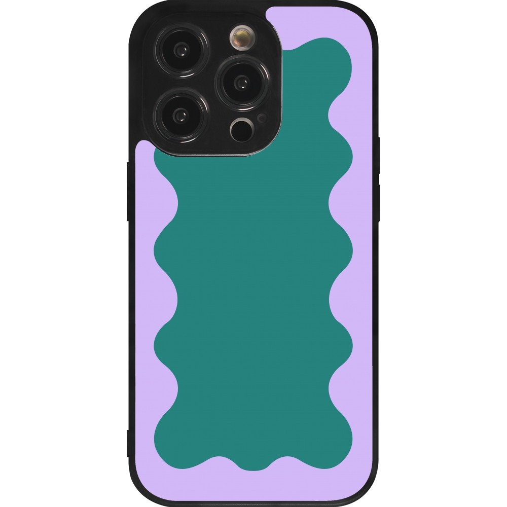 Coque iPhone 14 Pro - Silicone rigide noir Wavy Rectangle Green Purple