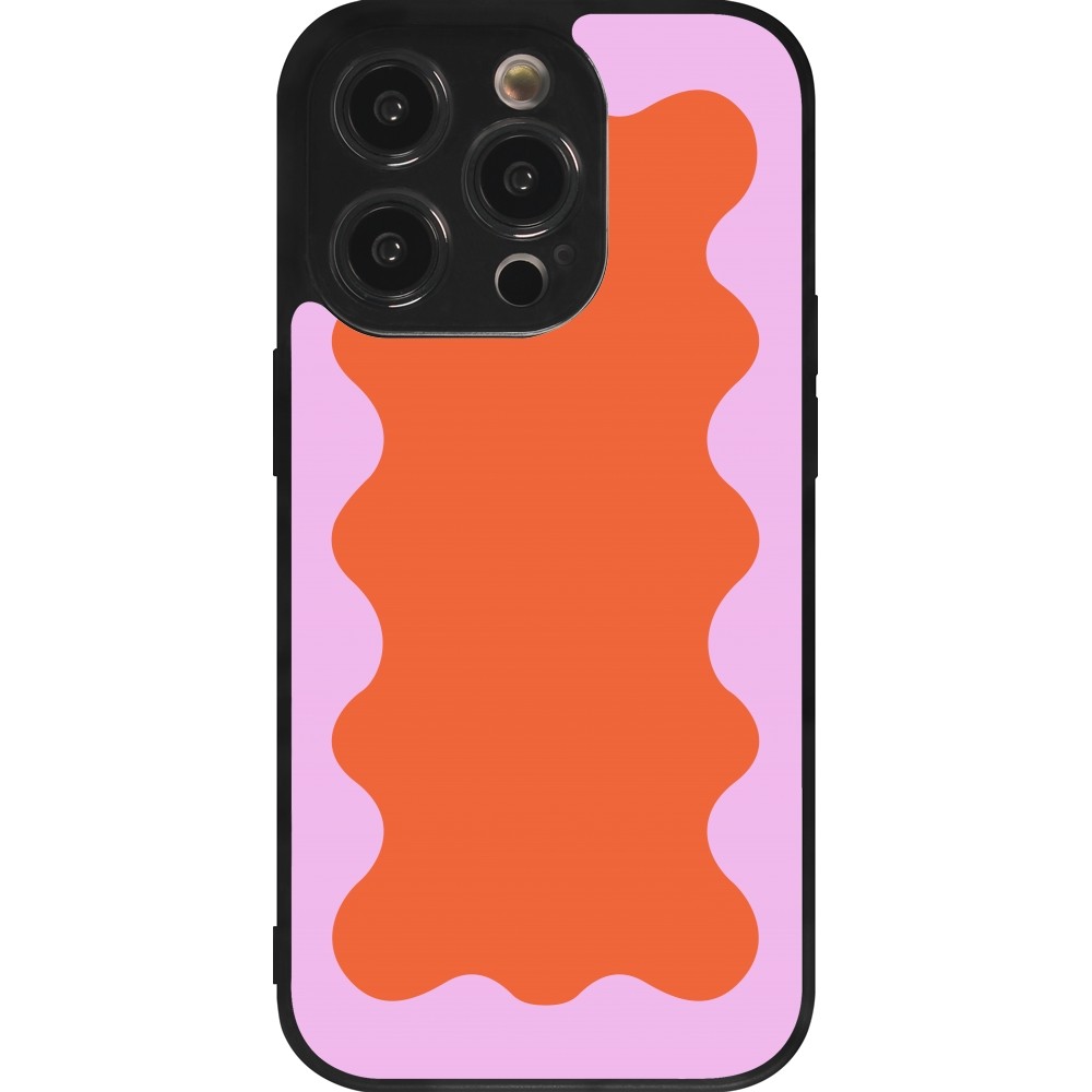 Coque iPhone 14 Pro - Silicone rigide noir Wavy Rectangle Orange Pink