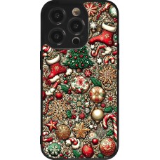 Coque iPhone 14 Pro - Silicone rigide noir Noël 2023 micro pattern