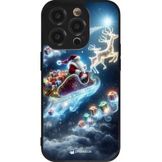 Coque iPhone 14 Pro - Silicone rigide noir Noël 2023 Père Noël enchanté