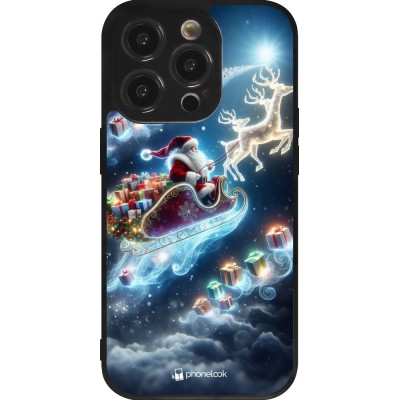 Coque iPhone 14 Pro - Silicone rigide noir Noël 2023 Père Noël enchanté