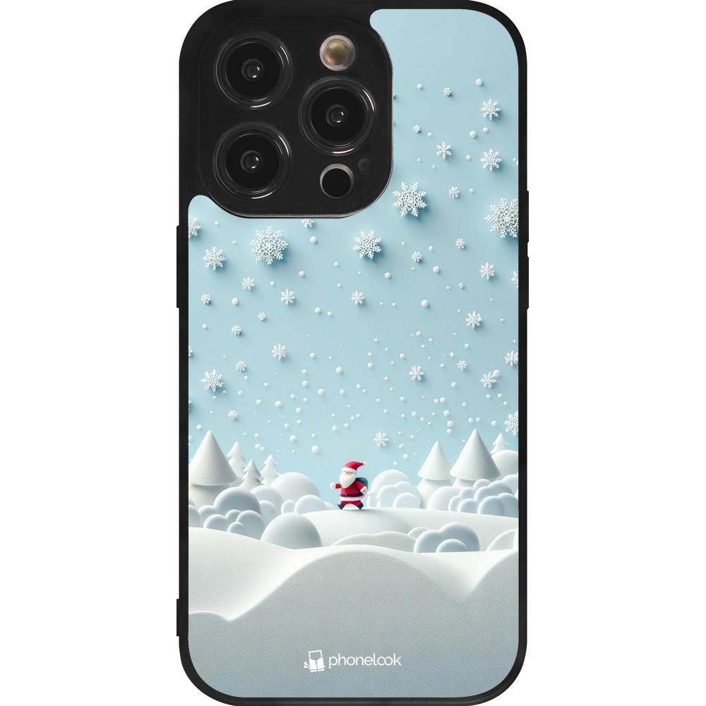 Coque iPhone 14 Pro - Silicone rigide noir Noël 2023 Petit Père Flocon