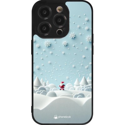 Coque iPhone 14 Pro - Silicone rigide noir Noël 2023 Petit Père Flocon