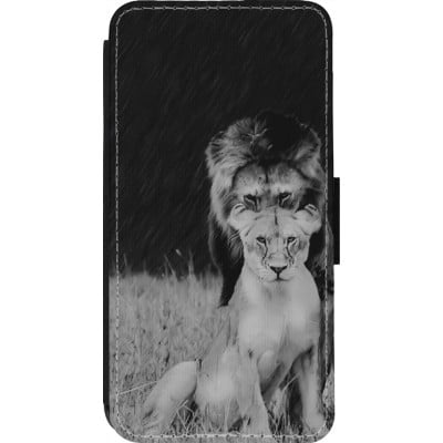 Coque iPhone 14 Pro - Wallet noir Angry lions