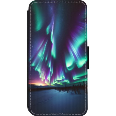 iPhone 14 Pro Case Hülle - Wallet schwarz Funkelndes Nordlicht