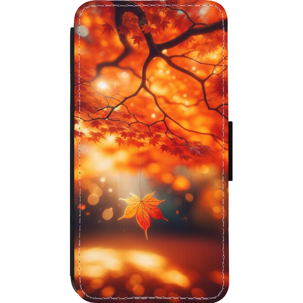 Coque iPhone 14 Pro - Wallet noir Automne Magique Orange