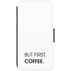 Coque iPhone 14 Pro - Wallet noir But first Coffee