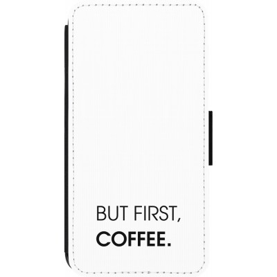 Coque iPhone 14 Pro - Wallet noir But first Coffee