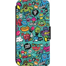 Coque iPhone 14 Pro - Wallet noir Cartoons old school