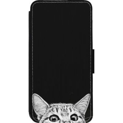 Coque iPhone 14 Pro - Wallet noir Cat Looking Up Black