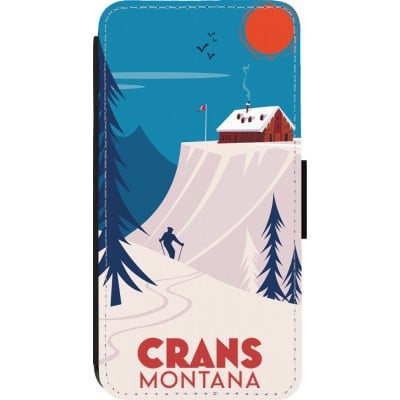 Coque iPhone 14 Pro - Wallet noir Crans-Montana Cabane