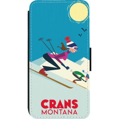 Coque iPhone 14 Pro - Wallet noir Crans-Montana Ski Downhill