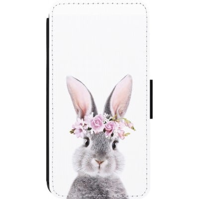 Coque iPhone 14 Pro - Wallet noir Easter 2023 flower bunny