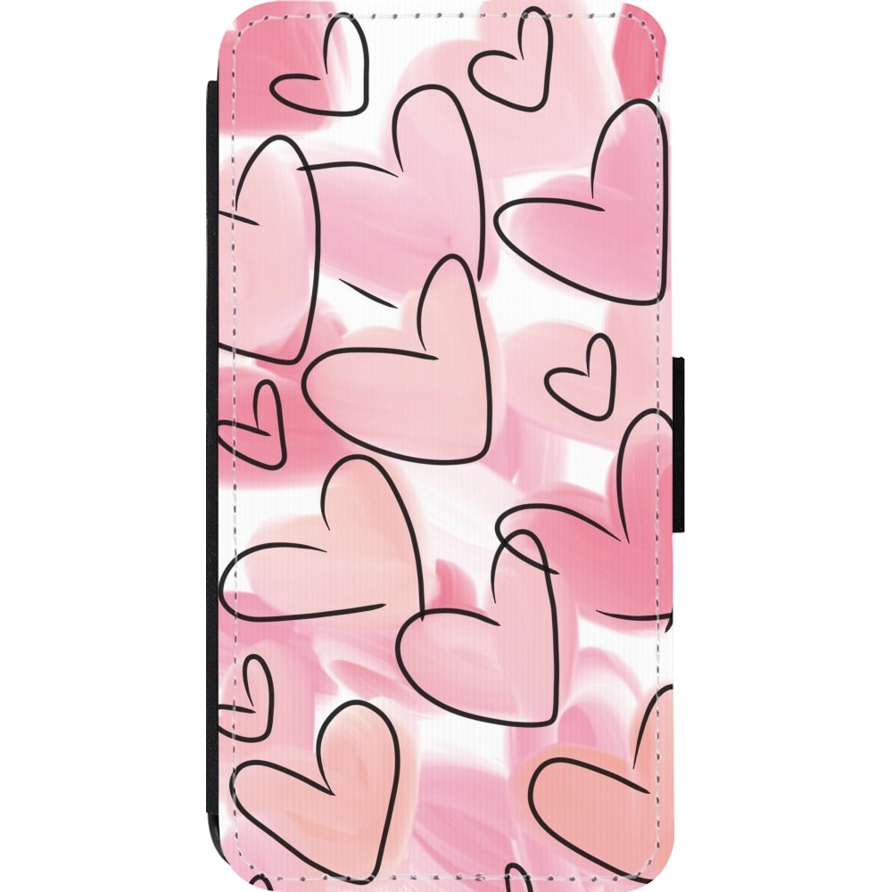 Coque iPhone 14 Pro - Wallet noir Easter 2023 pink hearts