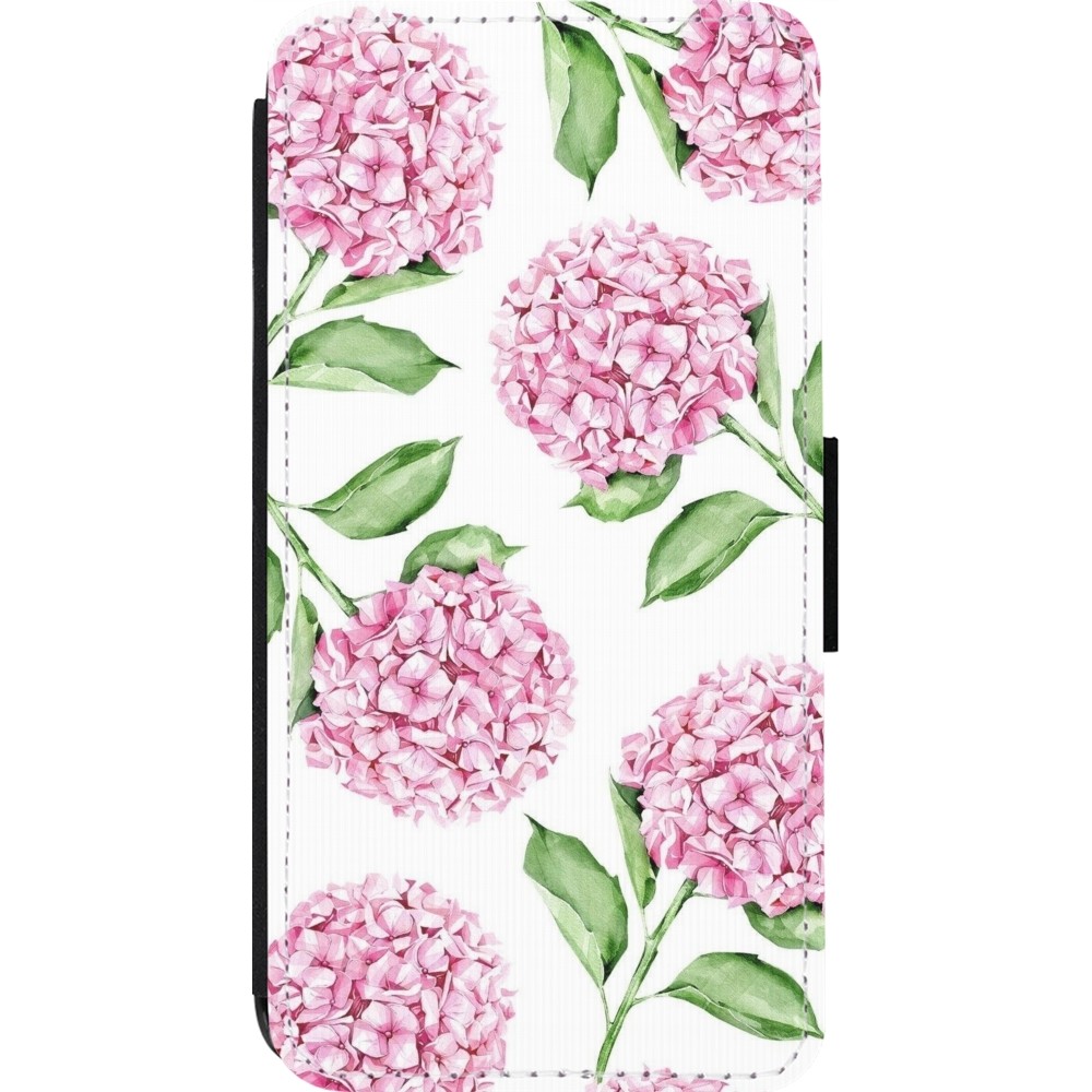 Coque iPhone 14 Pro - Wallet noir Easter 2024 pink flowers