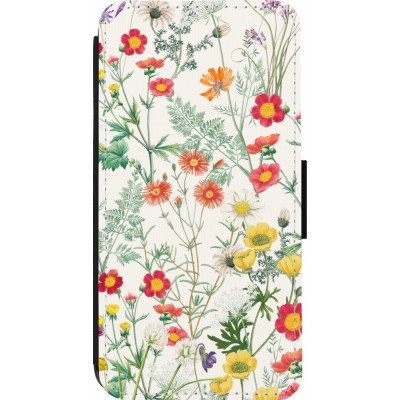 Coque iPhone 14 Pro - Wallet noir Flora Botanical Wildlife