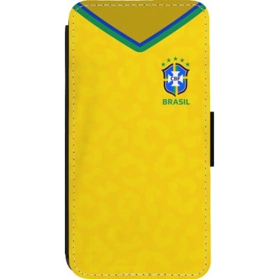 Coque iPhone 14 Pro - Wallet noir Maillot de football Brésil 2022 personnalisable