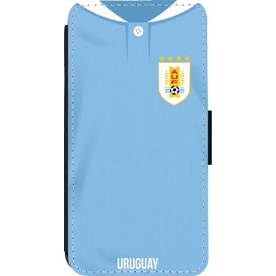 Coque iPhone 14 Pro - Wallet noir Maillot de football Uruguay 2022 personnalisable