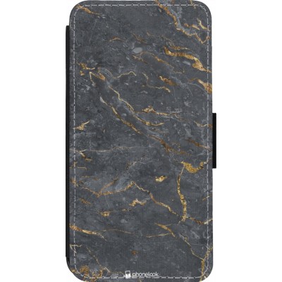 Coque iPhone 14 Pro - Wallet noir Grey Gold Marble