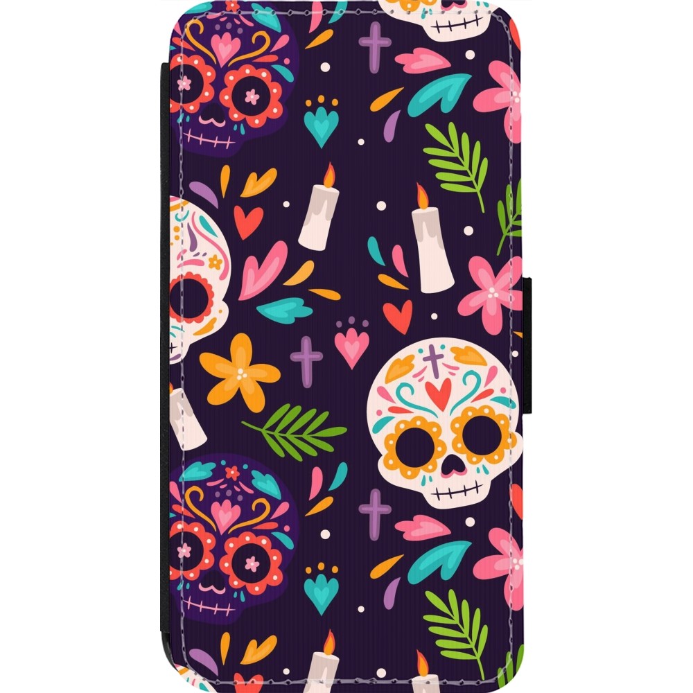 Coque iPhone 14 Pro - Wallet noir Halloween 2023 mexican style