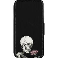 Coque iPhone 14 Pro - Wallet noir Halloween 2023 rose and skeleton