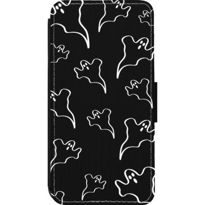 Coque iPhone 14 Pro - Wallet noir Halloween 2024 black and white ghosts