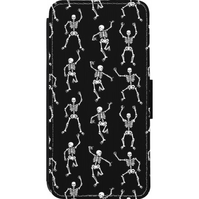 Coque iPhone 14 Pro - Wallet noir Halloween 2024 dancing skeleton