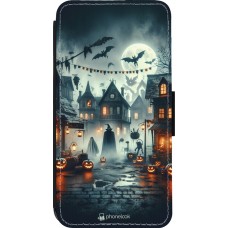 Coque iPhone 14 Pro - Wallet noir Halloween Spookville