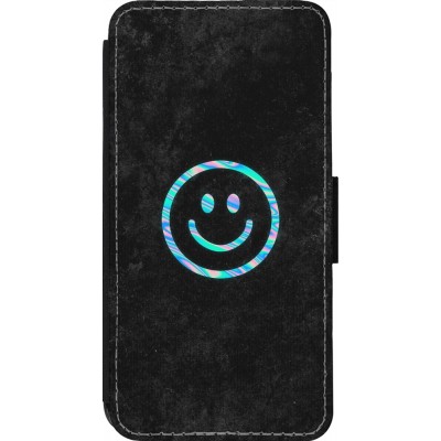 Coque iPhone 14 Pro - Wallet noir Happy smiely irisé