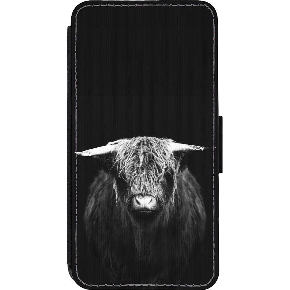 Coque iPhone 14 Pro - Wallet noir Highland calf black