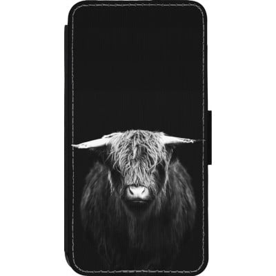 Coque iPhone 14 Pro - Wallet noir Highland calf black