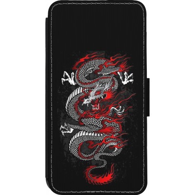 Coque iPhone 14 Pro - Wallet noir Japanese style Dragon Tattoo Red Black