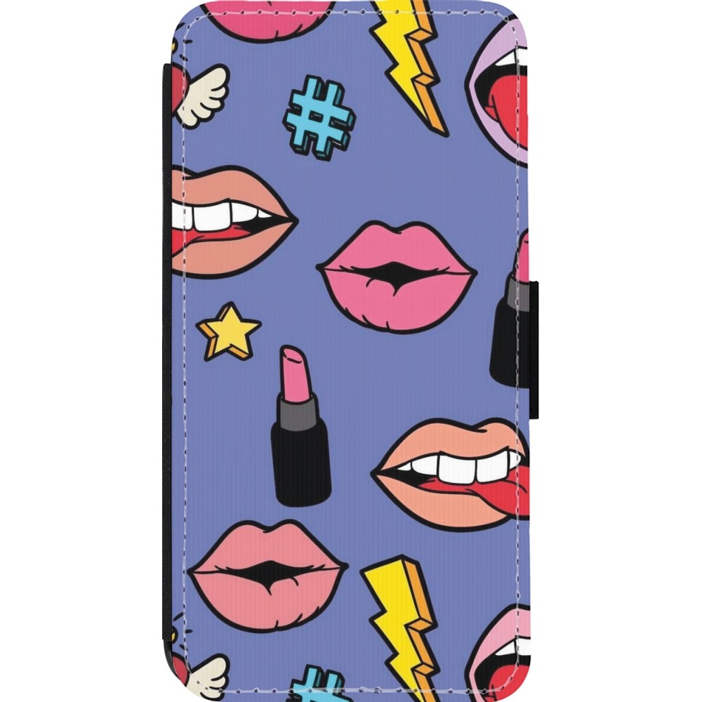 Coque iPhone 14 Pro - Wallet noir Lips and lipgloss