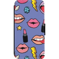 Coque iPhone 14 Pro - Wallet noir Lips and lipgloss