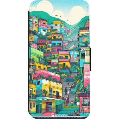 Coque iPhone 14 Pro - Wallet noir Medellin Comuna 13 Art