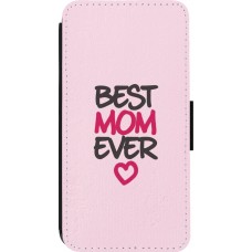 Coque iPhone 14 Pro - Wallet noir Mom 2023 best Mom ever pink