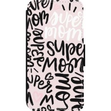 Coque iPhone 14 Pro - Wallet noir Mom 2024 Super mom