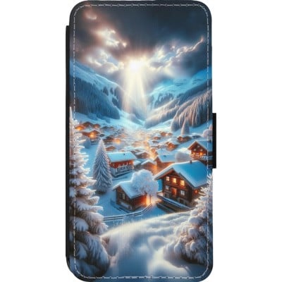 Coque iPhone 14 Pro - Wallet noir Mont Neige Lumière