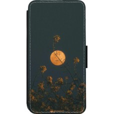 Coque iPhone 14 Pro - Wallet noir Moon Flowers