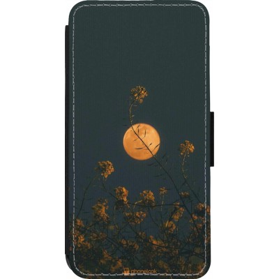 Coque iPhone 14 Pro - Wallet noir Moon Flowers