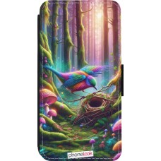 Coque iPhone 14 Pro - Wallet noir Oiseau Nid Forêt