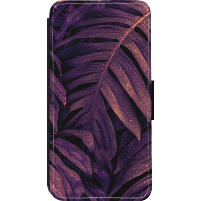 Coque iPhone 14 Pro - Wallet noir Purple Light Leaves