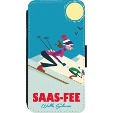 Coque iPhone 14 Pro - Wallet noir Saas-Fee Ski Downhill