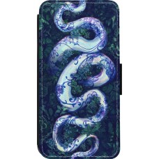 Coque iPhone 14 Pro - Wallet noir Serpent Blue Anaconda