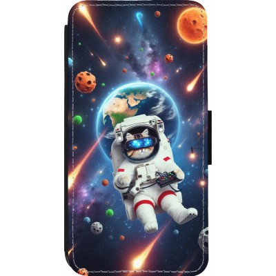 Coque iPhone 14 Pro - Wallet noir VR SpaceCat Odyssey