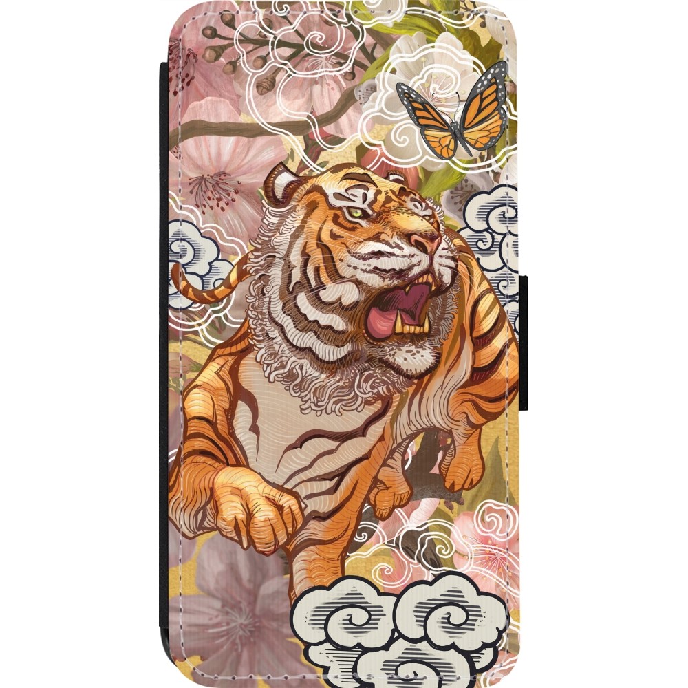 Coque iPhone 14 Pro - Wallet noir Spring 23 japanese tiger