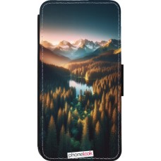 Coque iPhone 14 Pro - Wallet noir Sunset Forest Lake