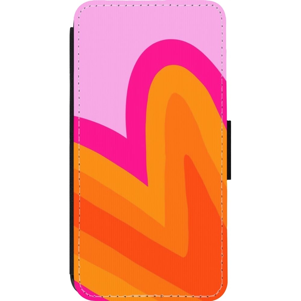 Coque iPhone 14 Pro - Wallet noir Valentine 2024 heart gradient