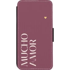 Coque iPhone 14 Pro - Wallet noir Valentine 2024 mucho amor rosado